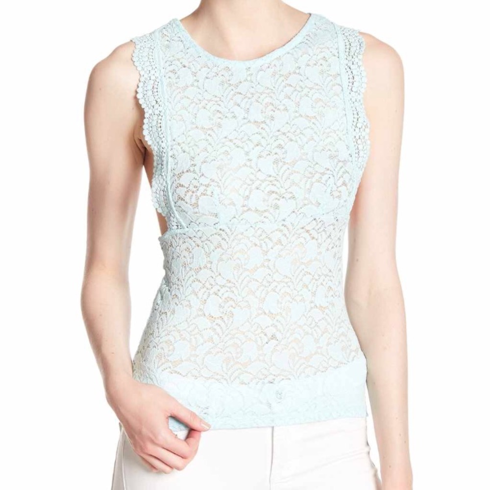 NWT Free People Sure Thang Lace Tank mint green M
